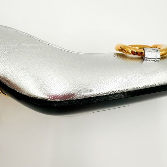 Gucci Baby Horsebit Metallic Silver Slingback Block Heels Size 37.5, 7.5 - Picture 10 of 16